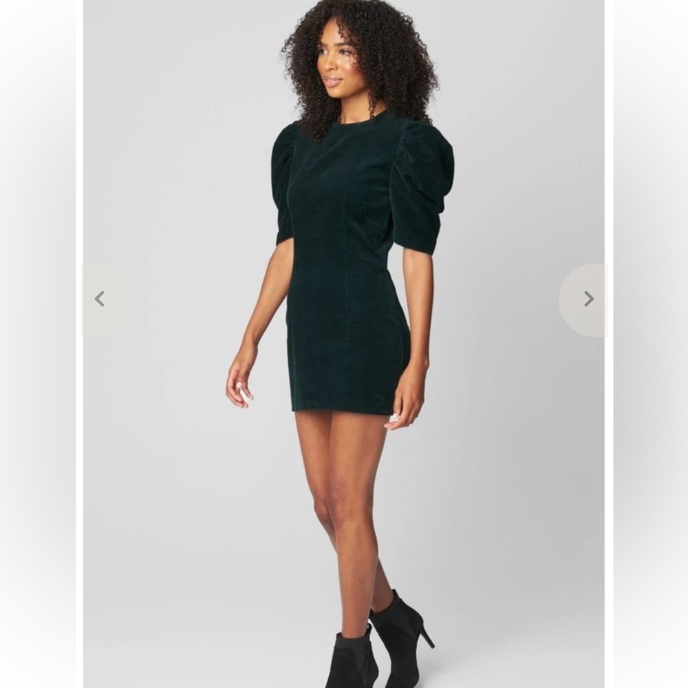 BLANK NYC Green Far Out Dress Corduroy Puff Sleeve Dress